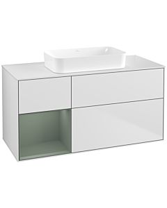 Villeroy und Boch Finion Waschtischunterschrank F701GMMT 120x60,3x50,1cm, Regal links Olive Matt Lacquer, White matt lacquer