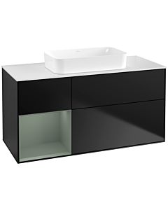 Villeroy und Boch Finion Waschtischunterschrank F701GMPD 120x60,3x50,1cm, Regal links Olive Matt Lacquer, Black matt lacquer