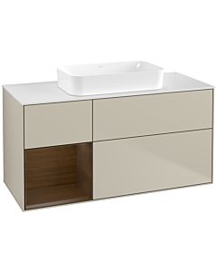 Villeroy und Boch Finion Waschtischunterschrank F701GNHH 120x60,3x50,1cm, Regal links Walnut veneer, Sand Matt Lacquer