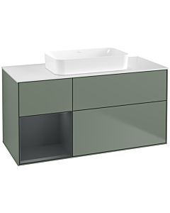 Villeroy und Boch Finion Waschtischunterschrank F701HGGM 120x60,3x50,1cm, Regal links Midnight Blue Matt Lacquer, Olive Matt Lacquer