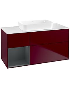 Villeroy und Boch Finion Waschtischunterschrank F701HGHB 120x60,3x50,1cm, Regal links Midnight Blue Matt Lacquer, Peony Matt