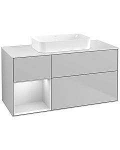 Villeroy und Boch Finion Waschtischunterschrank F701MTGJ 120x60,3x50,1cm, Regal links White matt lacquer, Light grey matt