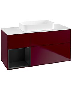 Villeroy und Boch Finion Waschtischunterschrank F701PDHB 120x60,3x50,1cm, Regal links Black matt lacquer, Peony Matt