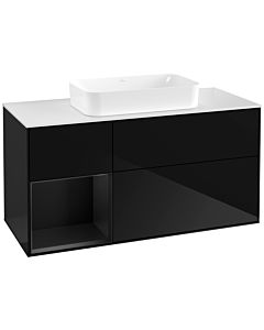 Villeroy und Boch Finion Villeroy und Boch F701PDPH 120x60.3x50.1cm, étagère gauche laqué noir mat, Glossy Black Lacquer