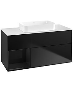 Villeroy und Boch Finion Waschtischunterschrank F701PHPD 120x60,3x50,1cm, Regal links Glossy Black Lacquer, Black matt lacquer