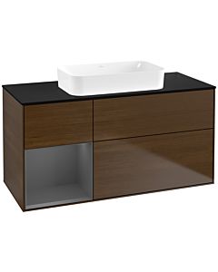 Villeroy und Boch Finion Waschtischunterschrank F702GKGN 120x60,3x50,1cm, Regal links Anthracite matt, Walnut veneer