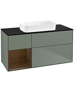 Villeroy und Boch Finion Waschtischunterschrank F702GNGM 120x60,3x50,1cm, Regal links Walnut veneer, Olive Matt Lacquer