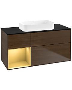 Villeroy und Boch Finion Waschtischunterschrank F702HFGN 120x60,3x50,1cm, Regal links Gold matt, Walnut veneer