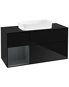 Villeroy und Boch Finion Waschtischunterschrank F702HGPH 120x60,3x50,1cm, Regal links Midnight Blue Matt Lacquer, Glossy Black Lacquer