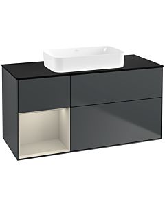 Villeroy und Boch Finion Waschtischunterschrank F702HHHG 120x60,3x50,1cm, Regal links Sand Matt Lacquer, Midnight Blue Matt Lacquer
