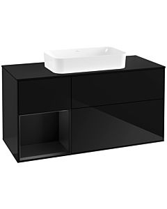 Villeroy und Boch Finion Waschtischunterschrank F702PDPH 120x60,3x50,1cm, Regal links Black matt lacquer, Glossy Black Lacquer