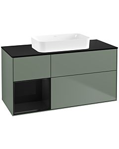 Villeroy und Boch Finion Waschtischunterschrank F702PHGM 120x60,3x50,1cm, Regal links Glossy Black Lacquer, Olive Matt Lacquer