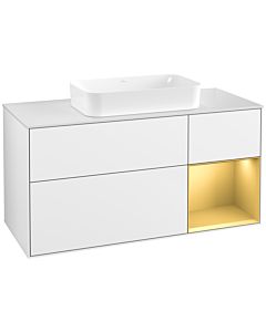Villeroy und Boch Finion Waschtischunterschrank F711HFGF 120x60,3x50,1cm, Regal rechts Gold matt, Glossy white lacquer