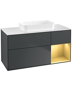 Villeroy und Boch Finion Waschtischunterschrank F711HFHG 120x60,3x50,1cm, Regal rechts Gold matt, Midnight Blue Matt Lacquer