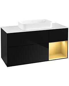 Villeroy und Boch Finion Waschtischunterschrank F711HFPH 120x60,3x50,1cm, Regal rechts Gold matt, Glossy Black Lacquer