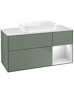 Villeroy und Boch Finion Waschtischunterschrank F711MTGM 120x60,3x50,1cm, Regal rechts White matt lacquer, Olive Matt Lacquer