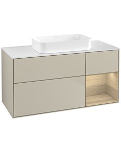 Villeroy und Boch Finion Waschtischunterschrank F711PCHH 120x60,3x50,1cm, Regal rechts Oak Veneer, Sand Matt Lacquer