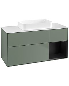 Villeroy und Boch Finion Waschtischunterschrank F711PDGM 120x60,3x50,1cm, Regal rechts Black matt lacquer, Olive Matt Lacquer