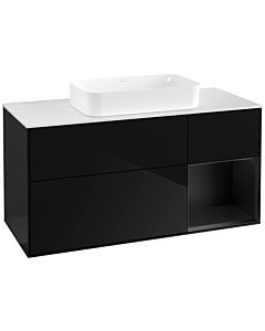 Villeroy und Boch Finion Waschtischunterschrank F711PDPH 120x60,3x50,1cm, Regal rechts Black matt lacquer, Glossy Black Lacquer