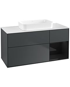 Villeroy und Boch Finion Waschtischunterschrank F711PHHG 120x60,3x50,1cm, Regal rechts Glossy Black Lacquer, Midnight Blue Matt Lacquer