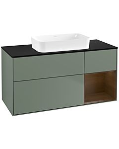 Villeroy und Boch Finion Waschtischunterschrank F712GNGM 120x60,3x50,1cm, Regal rechts Walnut veneer, Olive Matt Lacquer