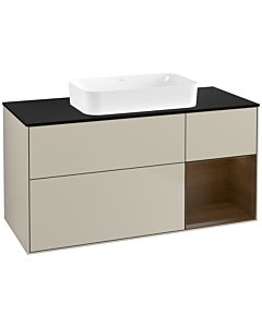 Villeroy und Boch Finion Waschtischunterschrank F712GNHH 120x60,3x50,1cm, Regal rechts Walnut veneer, Sand Matt Lacquer