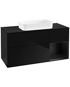 Villeroy und Boch Finion Waschtischunterschrank F712PDPH 120x60,3x50,1cm, Regal rechts Black matt lacquer, Glossy Black Lacquer
