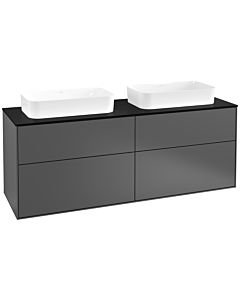 Villeroy und Boch Finion Waschtischunterschrank F72200GK 160x60,3x50,1cm, Glass Black Matt, Anthracite matt