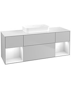 Villeroy und Boch Finion Waschtischunterschrank F741GFGJ 160x60,3x50,1cm, Regale Glossy white lacquer, Light grey matt