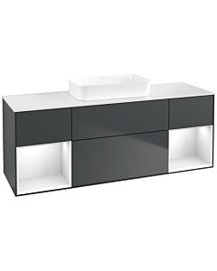 Villeroy und Boch Finion Waschtischunterschrank F741GFHG 160x60,3x50,1cm, Regale Glossy white lacquer, Midnight Blue Matt Lacquer
