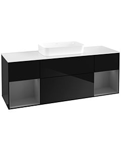 Villeroy und Boch Finion Waschtischunterschrank F741GKPH 160x60,3x50,1cm, Regale Anthracite matt lacquer, Glossy Black Lacquer