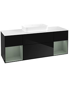 Villeroy und Boch Finion Waschtischunterschrank F741GMPH 160x60,3x50,1cm, Regale Olive matt lacquer, Glossy Black Lacquer