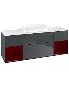 Villeroy und Boch Finion Waschtischunterschrank F741HBHG 160x60,3x50,1cm, Regale Peony matt lacquer, Midnight Blue Matt Lacquer