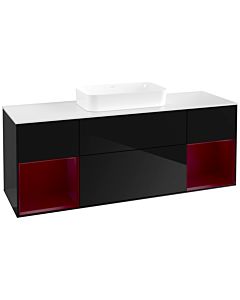 Villeroy und Boch Finion Waschtischunterschrank F741HBPH 160x60,3x50,1cm, Regale Peony matt lacquer, Glossy Black Lacquer