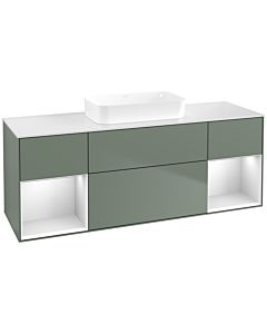Villeroy und Boch Finion Waschtischunterschrank F741MTGM 160x60,3x50,1cm, Regale White matt lacquer, Olive Matt Lacquer