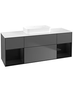 Villeroy und Boch Finion Waschtischunterschrank F741PHGK 160x60,3x50,1cm, Regale Glossy black lacquer, Anthracite matt