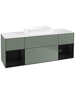 Villeroy und Boch Finion Waschtischunterschrank F741PHGM 160x60,3x50,1cm, Regale Glossy black lacquer, Olive Matt Lacquer