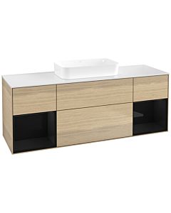 Villeroy und Boch Finion Waschtischunterschrank F741PHPC 160x60,3x50,1cm, Regale Glossy black lacquer, Oak Veneer