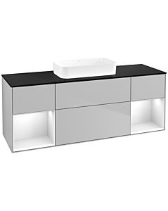 Villeroy und Boch Finion Waschtischunterschrank F742GFGJ 160x60,3x50,1cm, Regale Glossy white lacquer, Light grey matt