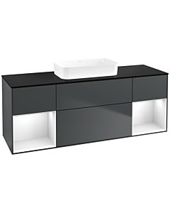 Villeroy und Boch Finion Waschtischunterschrank F742GFHG 160x60,3x50,1cm, Regale Glossy white lacquer, Midnight Blue Matt Lacquer