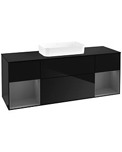 Villeroy und Boch Finion Waschtischunterschrank F742GKPH 160x60,3x50,1cm, Regale Anthracite matt lacquer, Glossy Black Lacquer