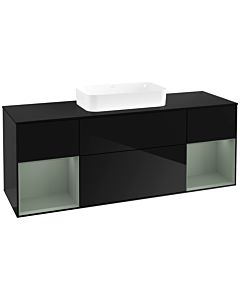 Villeroy und Boch Finion Villeroy und Boch F742GMPH 160x60.3x50.1cm, étagères laqué mat olive, Glossy Black Lacquer