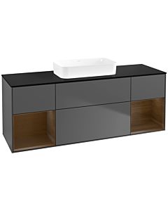 Villeroy und Boch Finion Waschtischunterschrank F742GNGK 160x60,3x50,1cm, Regale Walnut veneer, Anthracite matt