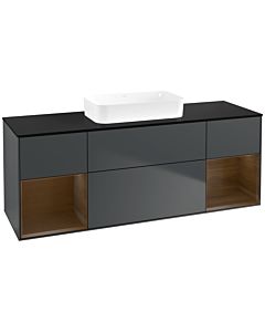 Villeroy und Boch Finion Waschtischunterschrank F742GNHG 160x60,3x50,1cm, Regale Walnut veneer, Midnight Blue Matt Lacquer
