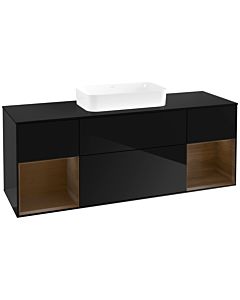 Villeroy und Boch Finion Waschtischunterschrank F742GNPH 160x60,3x50,1cm, Regale Walnut veneer, Glossy Black Lacquer