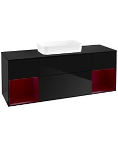 Villeroy und Boch Finion Waschtischunterschrank F742HBPH 160x60,3x50,1cm, Regale Peony matt lacquer, Glossy Black Lacquer