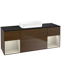 Villeroy und Boch Finion Waschtischunterschrank F742HHGN 160x60,3x50,1cm, Regale sand matt lacquer, Walnut veneer