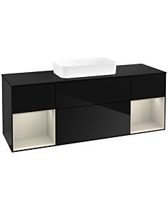 Villeroy und Boch Finion Waschtischunterschrank F742HHPH 160x60,3x50,1cm, Regale sand matt lacquer, Glossy Black Lacquer