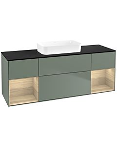 Villeroy und Boch Finion Waschtischunterschrank F742PCGM 160x60,3x50,1cm, Regale Oak Veneer, Olive Matt Lacquer