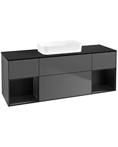 Villeroy und Boch Finion Waschtischunterschrank F742PDGK 160x60,3x50,1cm, Regale Black matt lacquer, Anthracite matt